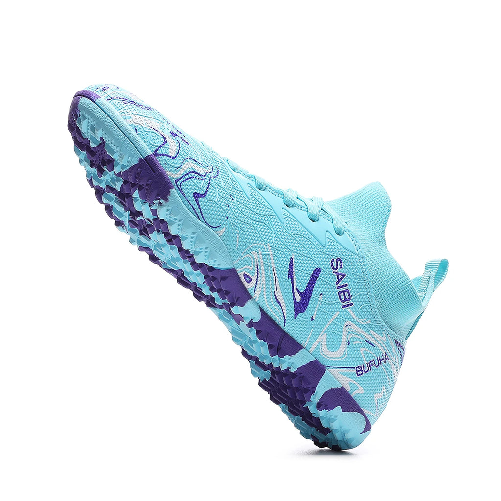 High-top football boots with long FG studs and TF studs,suitable for both men and women,featuring breathable and non-slip design