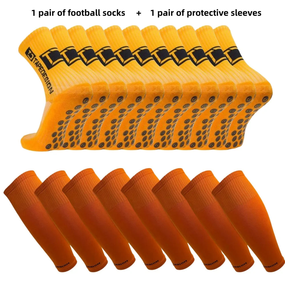 1 pair of football socks+1 pair of protective sleeves Football Socks for Men and Women Anti-Slip Grip Comfortable